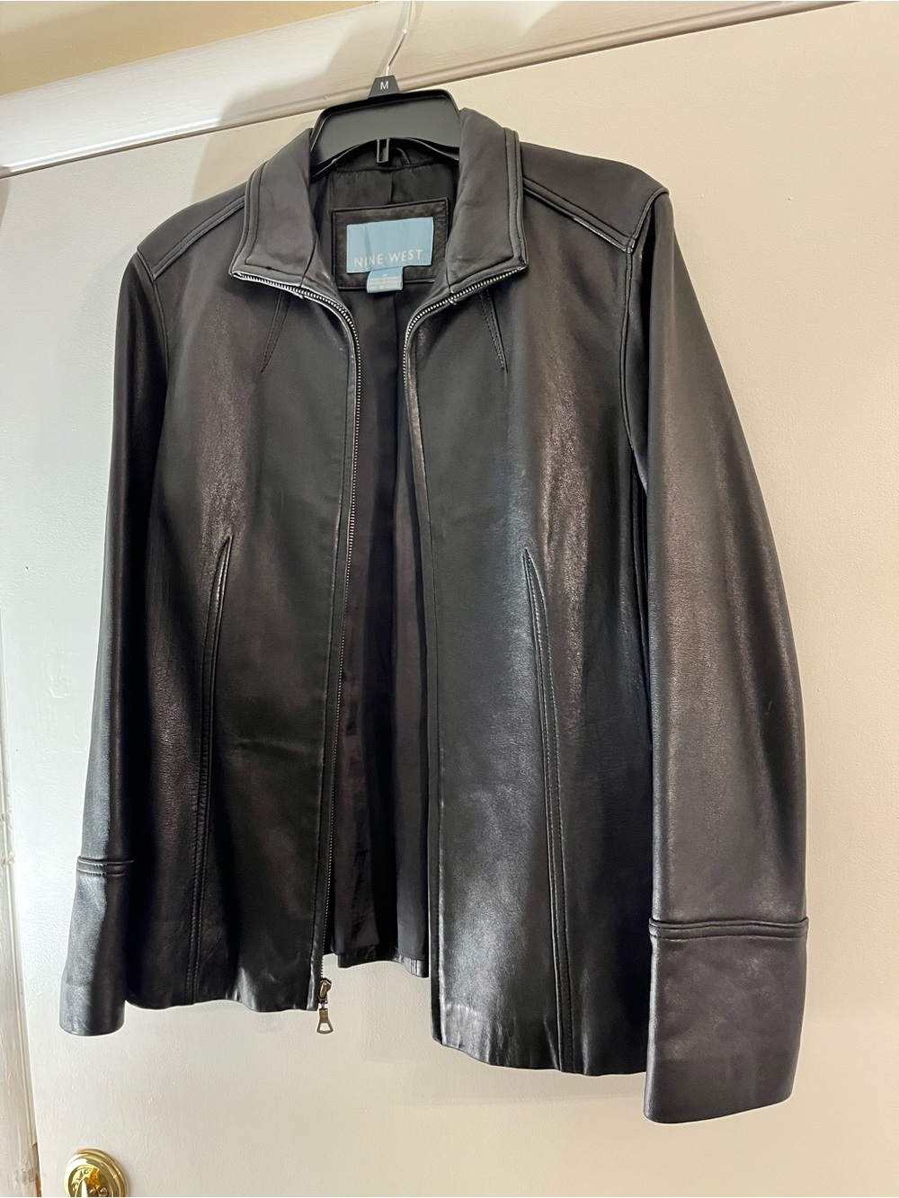 Nine West Black Leather Zip-Front Jacket